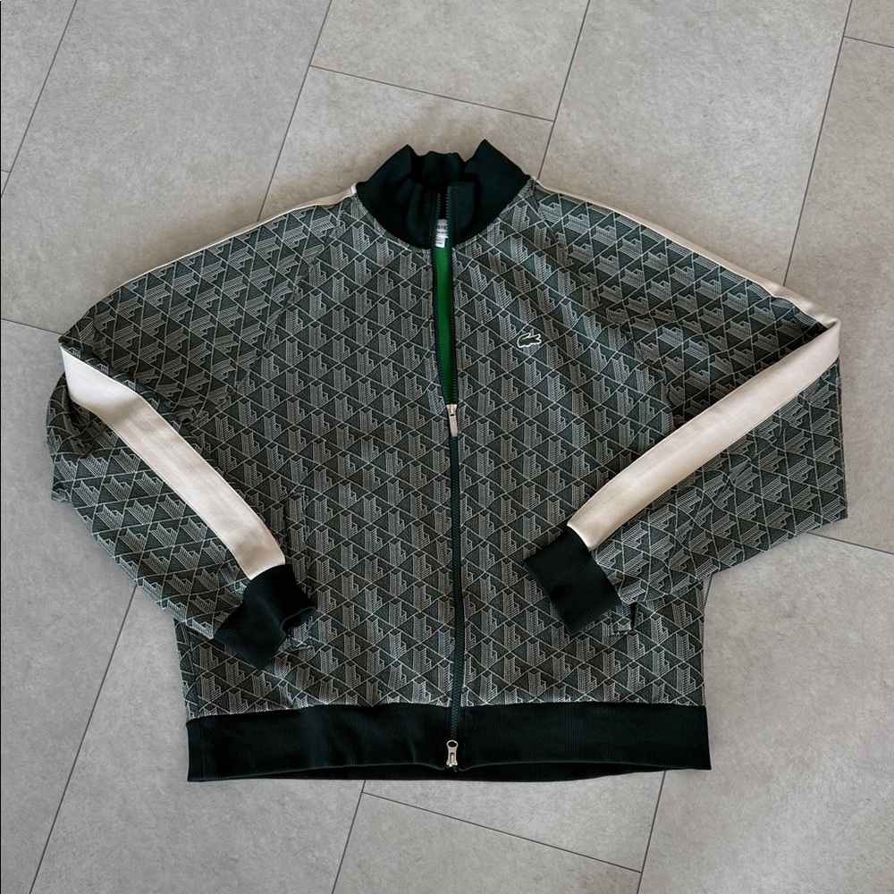 Lacoste Green and Cream Zip-Up Jacket- XXL